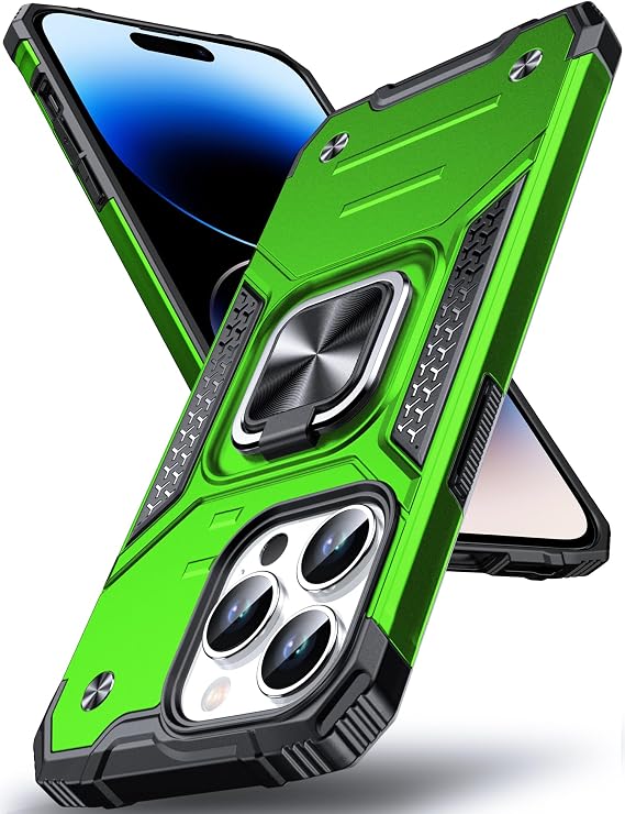 DASFOND Designed for iPhone 15 Pro Case, Military Grade Shockproof Protective Phone Case Cover with Enhanced Metal Ring Kickstand [Support Magnet Mount] for iPhone 15 Pro 6.1 inch, Grass Green