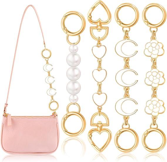 TINKRSTUFF 4Pcs Gold Bag Extender Chain (Multishapes and Pearl)