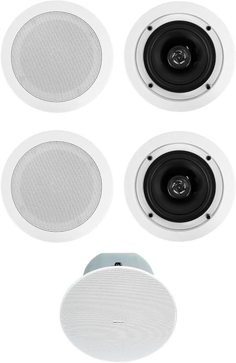 Rockville CC525T White 5.25" 70V 40W RMS Commercial Ceiling Speakers Pair | Adjustable Tap 2.5W-20W, 2-Way, 8 Ohm Compatible, Swivel Tweeter, Paintable Grills, In-Ceiling, For Restaurants