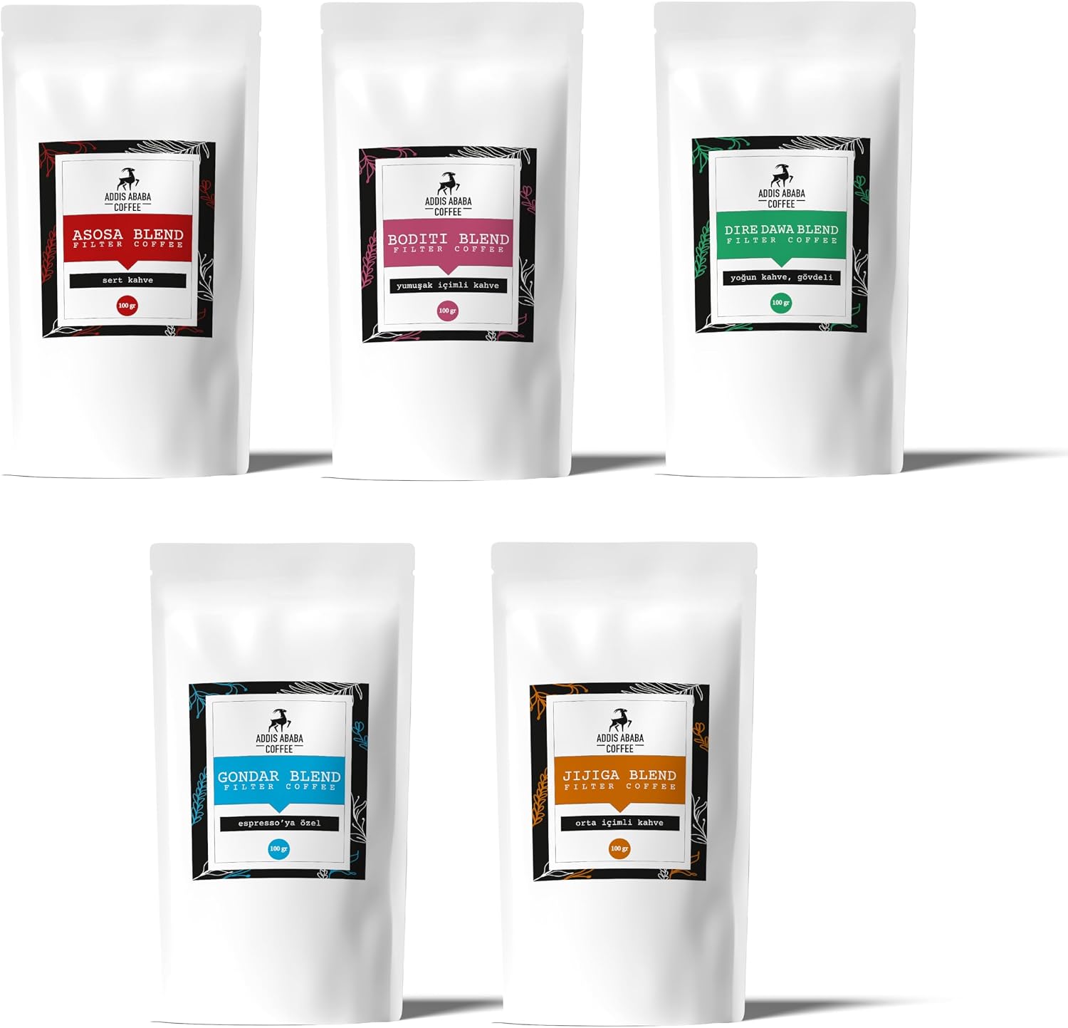 Addis Ababa Coffee - 5x100 gr Orijinal Etiyopya Kahveleri Öğütülmüş Espresso