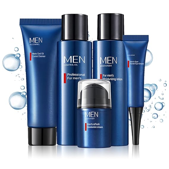 Men Skin Care Kit,Refreshing Skincare Set for Face Wash,Eye Cream,Face Serum,Toner,Moisturizer,Deep Hydrating Men Skincare Gift Set for All Skin Types (5PCS)