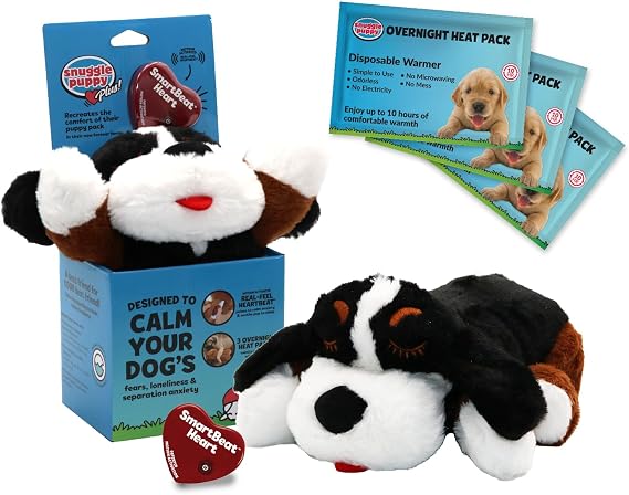 Snuggle Puppy Plus Dog Toys with 3 Heat Packs & New Motion Activated RealFeel Heartbeat. Puppy Toys for Anxiety Relief, Calming Aid, and Dog Comfort Toy for Behavioral Training. (Bernese)