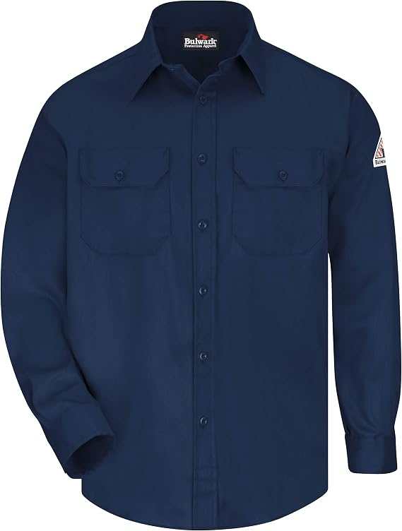 Bulwark Flame Resistant 6 oz Cotton/Nylon Excel FR ComforTouch Uniform Shirt with Straight Back Yoke, Topstitched Cuff