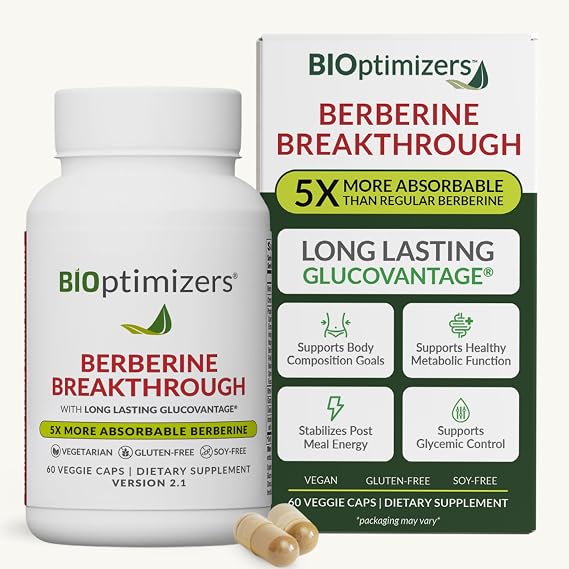 BIOptimizers Berberine Breakthrough Supplement - Metabolic Support Healthy Metabolism - 60 Capsules Vegetarian, Gluten-Free, Soy-Free