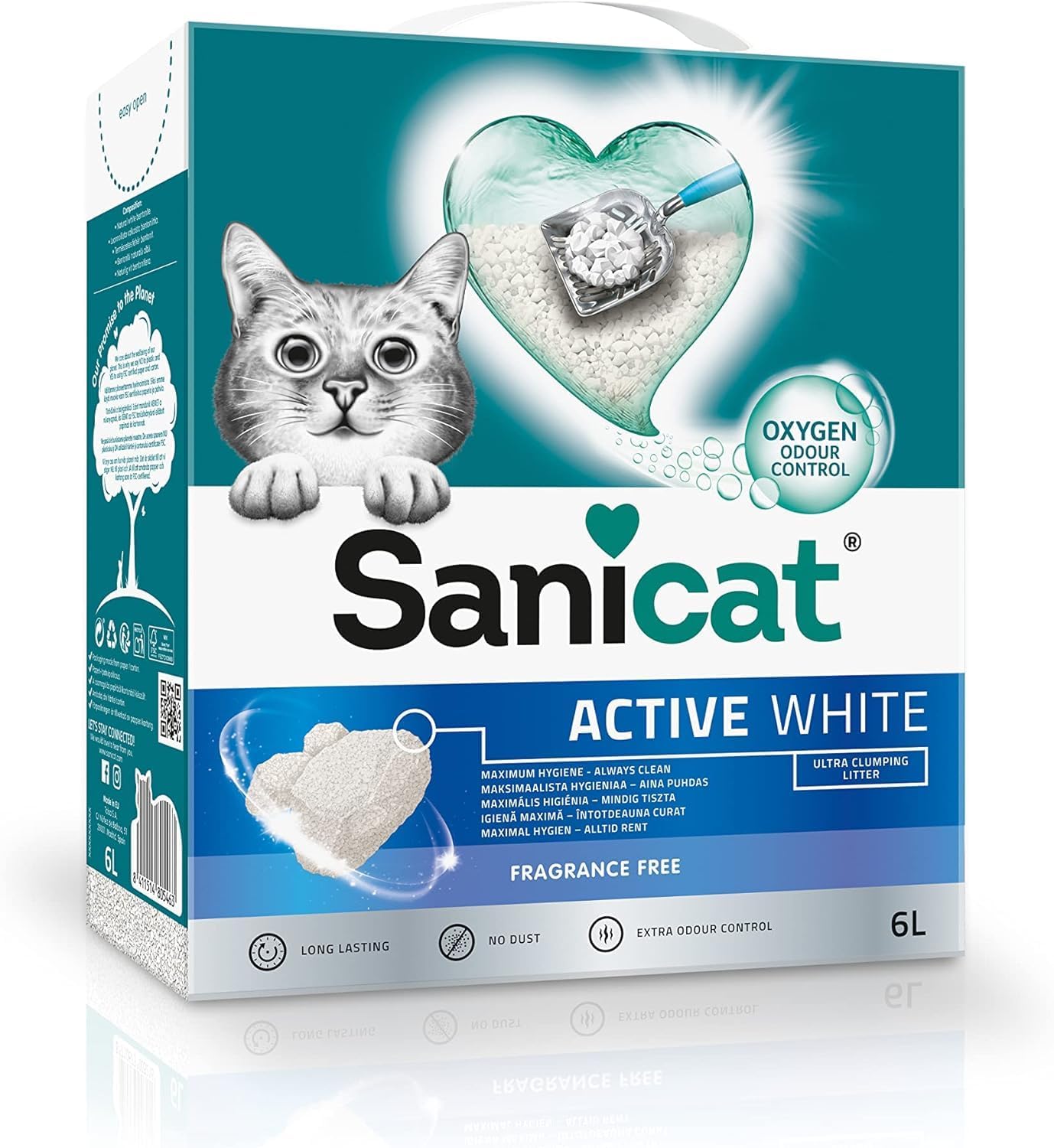 Sanicat - Active White Clumping Fragance-Free Cat Litter | Made of natural minerals with  odour control | Absorbs moisture and makes cleaning easier | 6 L capacity