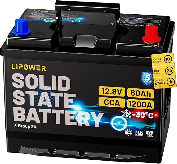 Lipower Group 24/ Group 24F Car Battery, Solid State Start-Stop Battery