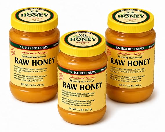 Y.S. Eco Bee Farms Raw Honey Organic Unfiltered, Organic Honey, Raw Unfiltered Honey, Pure Honey Raw Organic, Honey Jar, 3pk - 22 oz - ILIOS Packaging