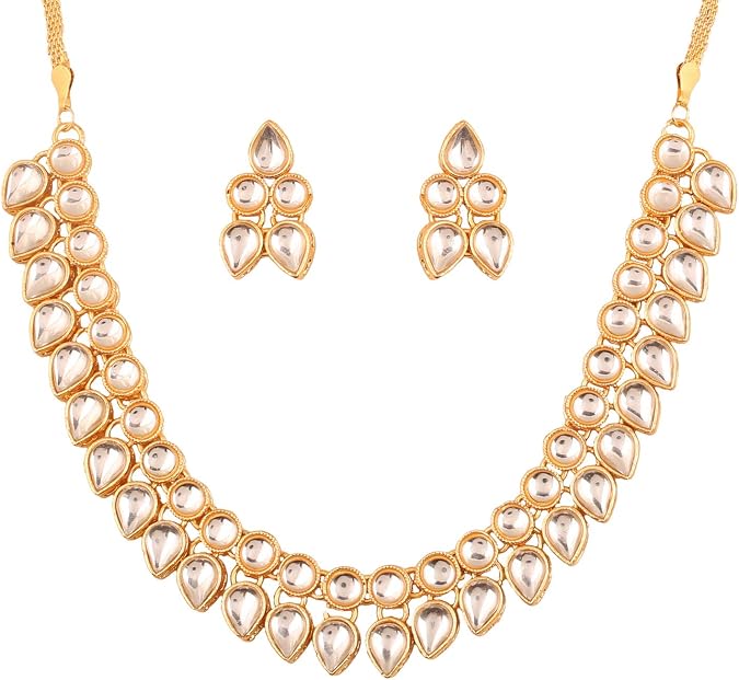 Touchstone "Contemporary Kundan Collection Indian Bollywood Designer Jewelry Necklace in Gold Tone for Women