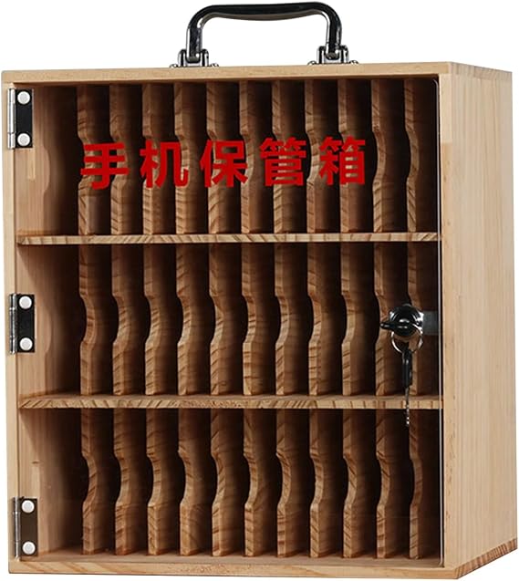 Wooden Cell Phone Holder Classroom, Cell Phone Storage Cabinet Pocket Chart with Handle, Desktop Cell Phone Storage Box with Security Lock for Classroom Office(Wood,36bit)