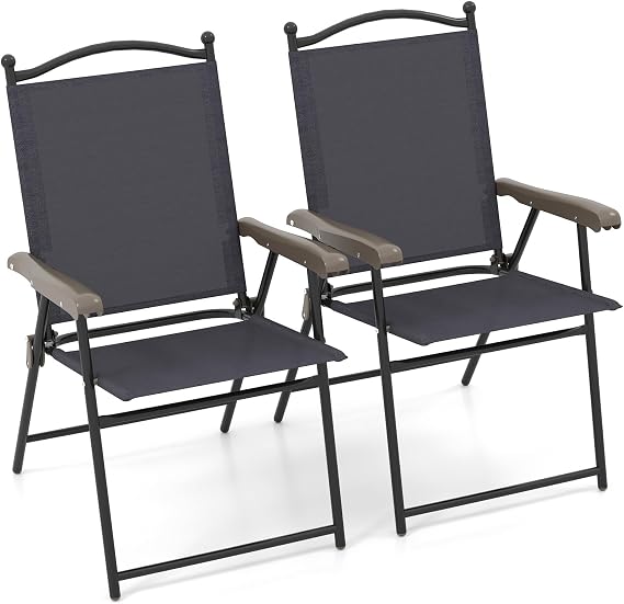 GIANTEX Set of 2 Patio Folding Chairs, Outdoor Folding Lawn Chairs, Black