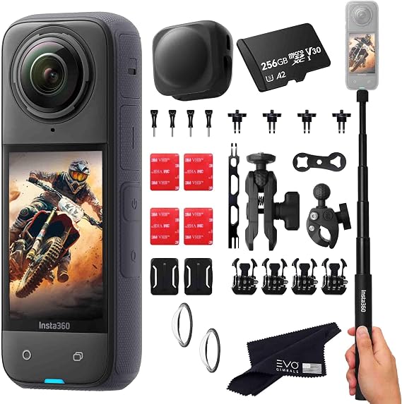 Insta360 X4 Motorcycle Bundle- 8K Waterproof 360 Action Camera with 1/2"" 48MP Sensors, 8K 360 HDR Video, |includes Motorcycle Bundle, Selfie Stick, Lens Guards, Lens Cap, Black