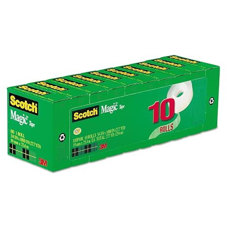 Scotch Magic Tape 810P10K, 3/4" x 1000", 1" Core, Invisible Matte Finish, 10-Pack Refill Rolls for Permanent Paper Mending