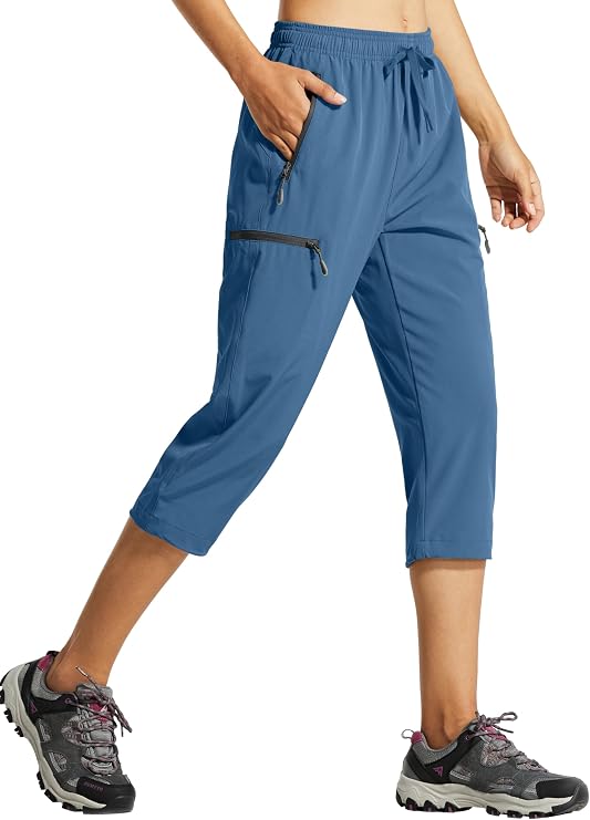 Libin Women's Capri Pants Lightweight Quick Dry Cargo Hiking Capris Travel Casual Cropped Pants Zipper Pockets