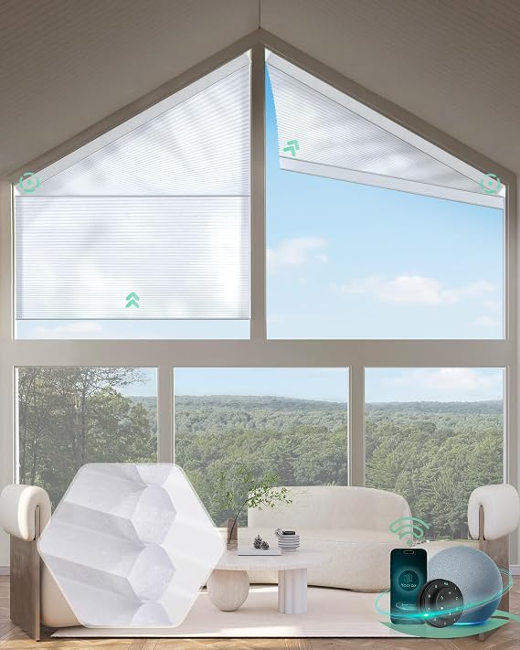 Yoolax Motorized Cellular Shades for Right Trapezoid Windows, Custom Size
