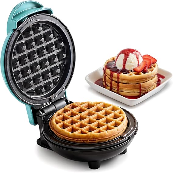 Elite Gourmet EWM015M# Nonstick Mini Waffle Maker, 4.5-Inch, Belgian, Mint | Easy to Clean - Great for Hash Browns, Keto, Snacks, Sandwiches, Eggs & Dorm Kitchens