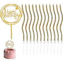 13 PCS Gold Birthday Cake Candles Kit, Birthday Candles for Cakes Spiral Patterns and Gold Happy Birthdays Cake Topper, Suitable for Birthdays Parties and Family Celebrations