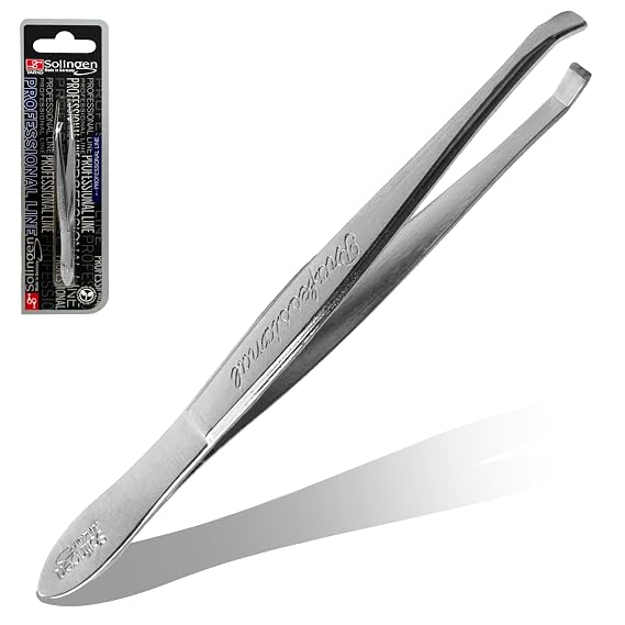 Solingen Germany Slant Tip Stainless Steel Eyebrow & Facial Hair Hand-Filed Made in Germany (Nickel)