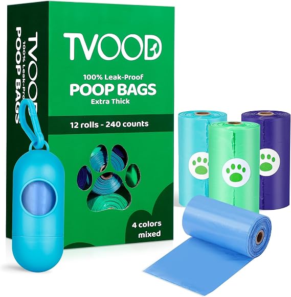Dog Poop Bags Rolls 240 Count Leakproof 4 Color for Mess-Free Pickup | Unscented Thick Pet Waste Bags with Dispenser for Clean Hands During Daily Walks Parks Sidewalks and Backyard Cleanup