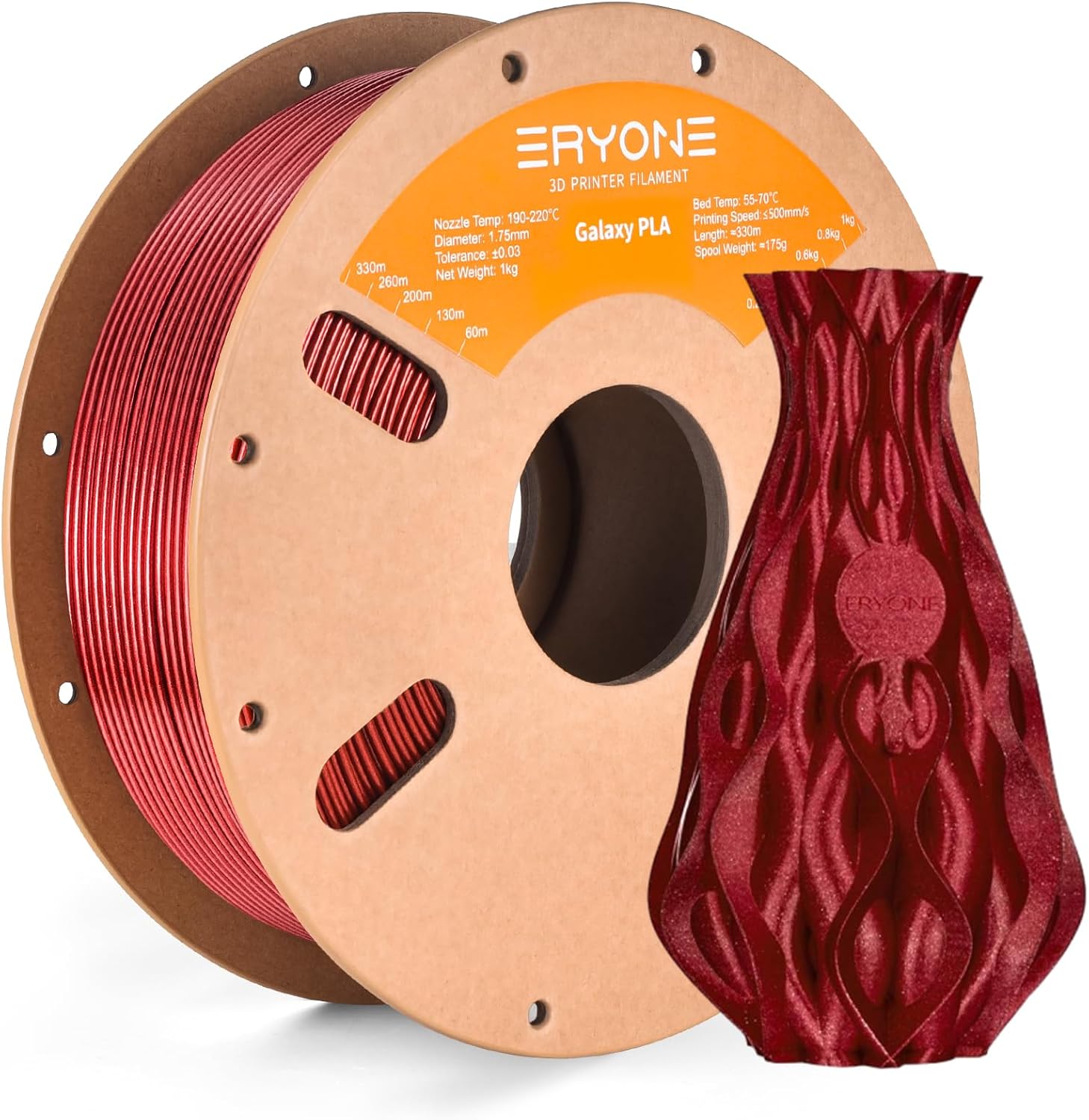 ERYONE Sparkly Glitter Shining PLA Filament for 3D Printer, 1.75mm -0.03mm, 1kg2.2LBSSpool, Red