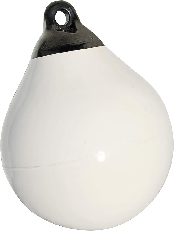 Taylor Made Tuff End Buoy, White (9") Flexible, Strong, Marine-Grade Vinyl Buoy for 25-40 Foot Boats Easy-to-use, TrivalveTM Inflates with Standard Ball Pump 2020108079 | For 25-40 ft boats, injection molded ends tested to 2000 psi, tri-valve inflates with ball pump, made in USA