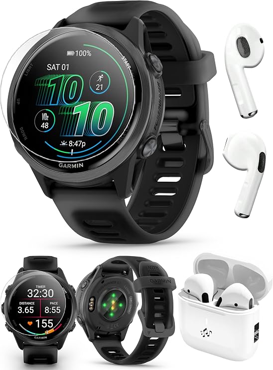 Garmin Forerunner 570 (42mm, Slate Gray) Triathlon GPS Watch Earbuds Bundle