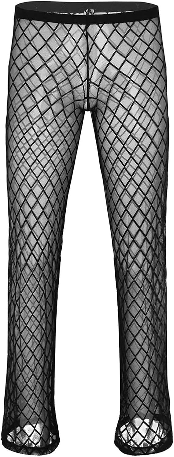 ZUYPSK Men's Fishnet See Through Mesh Pants Openwork Sleep Lounge Long Trousers Nightwear
