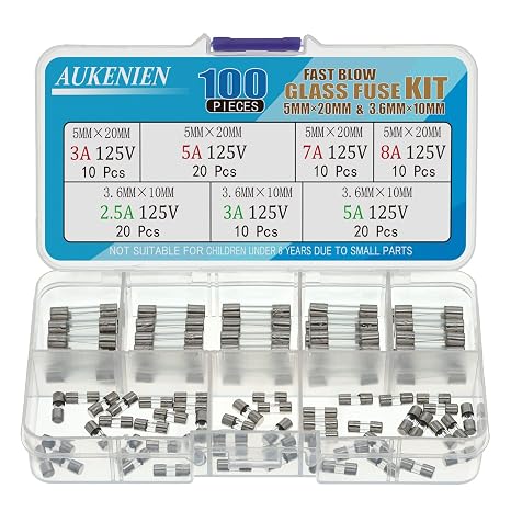 AUKENIEN 7 Values 125V Fast-Blow Glass Fuses 3A 5A 7A 8A 3 5 7 8 Amp Max 0.2x0.78inch / 5x20mm 125 Volt Mini Small Fuse 2.5A 3A 5A 0.14x0.39inch / 3.6x10mm Christmas String Outdoor Light Plug Fan Fuse