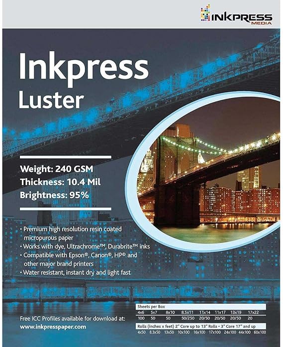 Luster Premium Photo Paper (11x14"), 100 Sheets