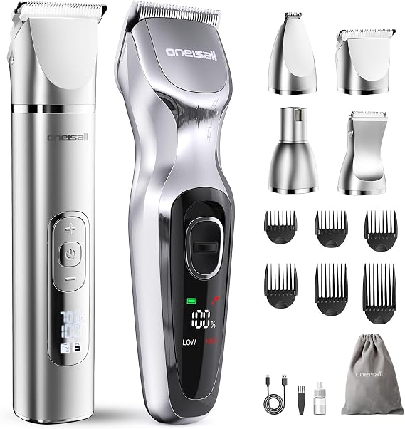 oneisall 4 in 1 Dog Grooming Kit with LCD Display and Dog Clippers for Grooming Thick Hair