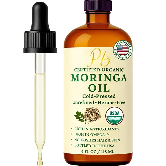 Moringa Oil, USDA Organic Moringa Oil for Face, Skin & Hair, 4 oz