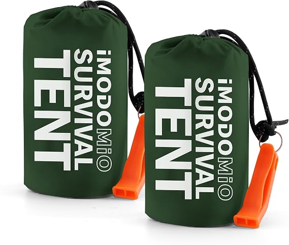 Life Emergency Shelter Survival Tent - 2 Person Space Blanket Thermal Mylar Tube Tent with Survival Whistle & Paracord, All-Weather Survival Gear for Camping, Hiking, Bug Out Bag | Waterproof Mylar shelter, Reflects 90% body heat. Compact survival gear for camping, hiking, backpacking, emergency kits