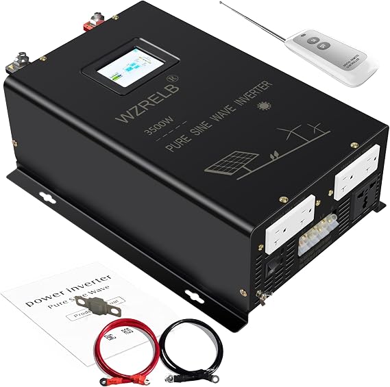 WZRELB 3500W 24V Pure Sine Wave Inverter,24 Volt DC to AC 120V 240V Split Phase Power Inverter,7KW Surge,5 AC Outlets,AC Hardwire Terminal