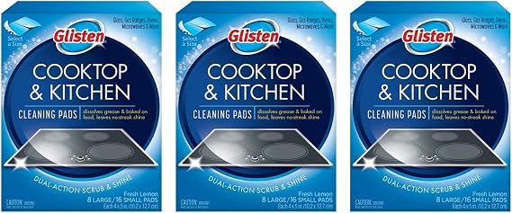 Glisten GC0608T Cooktop & Kitchen Cleaning, 8 Large/16 Small Pads Per Box, 3 Pack