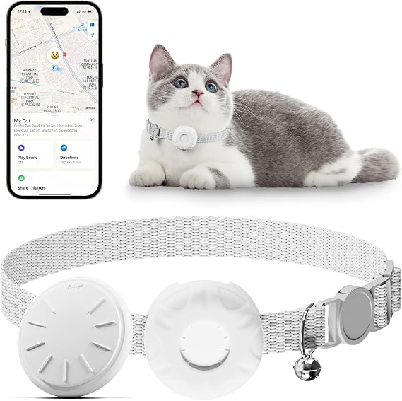 Cat Tracker Collar,No Monthly Fee Tracking Pet Collar with Finder Tag,Compatible with Apple Find My(iOS Only),Breakaway Tractive Design with Reflective Pattern & Bell,LightGreen