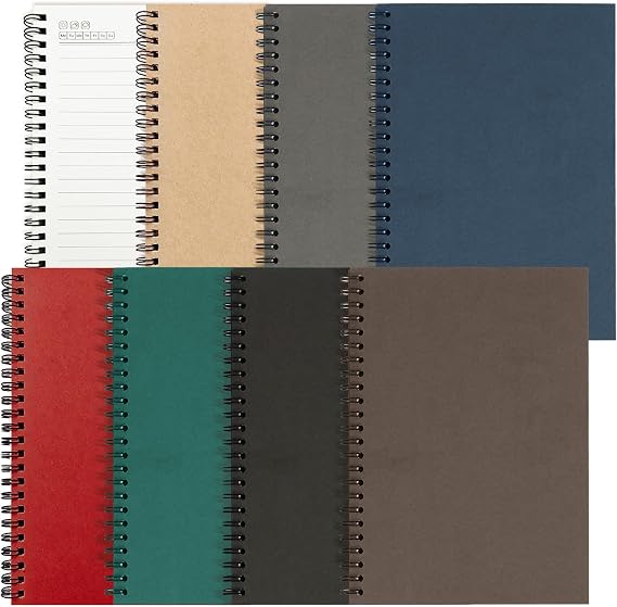 RITOLLO 8er Set A5 Spiral Notizbücher in 7 Farben 120 Seiten Liniert mit Datum & Wetter 80g/m² Papier Notizblock für Schule & Büro