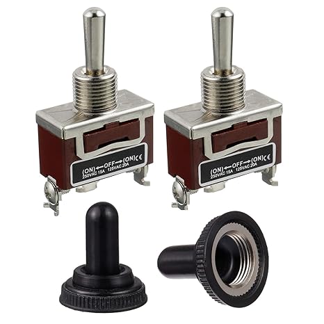 BOJACK RT1122FS Toggle Switch 125V 20A Momentary Automatic Reset Switches 250V 15A SPST ON -Off- ON 3 Terminal pin Rocker Switch with Metal Waterproof Cap (Pack of 2)