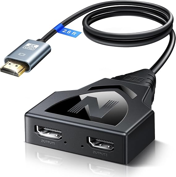 NEWCARE 4K HDMI Splitter 1 in 2 Out with Built-in 2.6FT HDMI 2.0 Cable