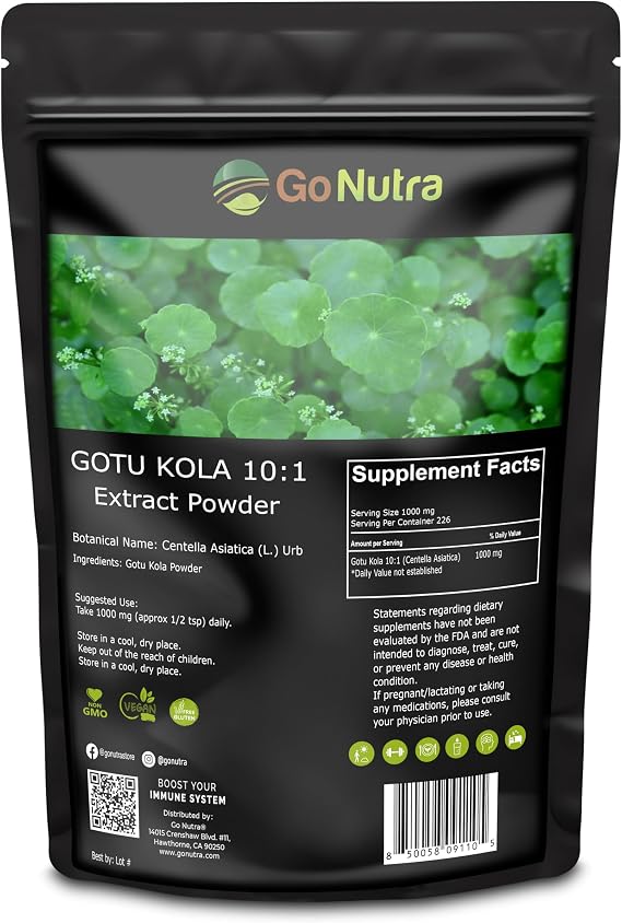 Go Nutra Gotu Kola 10:1 Powder from Centella Asiatica | Ayurvedic Herbal Wellness | Support for Cognition, Adaptogenic for Brain & Nervous System, Calming | Gluten-Free & Non-GMO | 8 Ounce