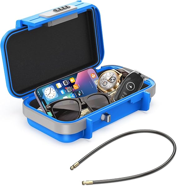 KeeKit Portable Combination Lock Box, Proof Water Personal Box with 4 Digit Combination for Beach, Swimming Pool, Water Work, Shopping Center and Outdoor Camping Activities - Blue
