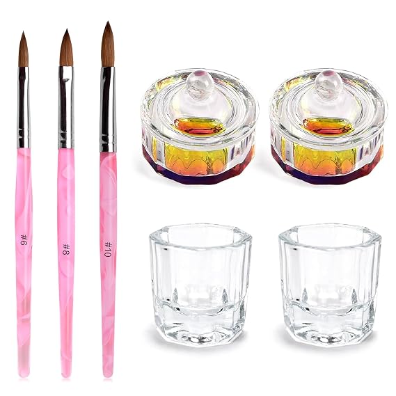 KADS 4 Pcs Kolinsky Sable Acrylic Brush Set With 4 Glass Dappen Dish With Lid for Acrylic Liquid Kit, Nail Painting 6# 8# 10#