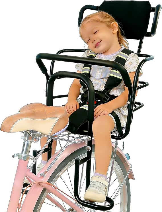 Rear Kids Bike Seat, Heavy Duty Back Mount Kid's Bike Seat for Aged 12 Month - 8 Years Old, Child Carrier Bike Chair for Bicycle Kids Seat, Foam Seat Belt with Reflective Strip