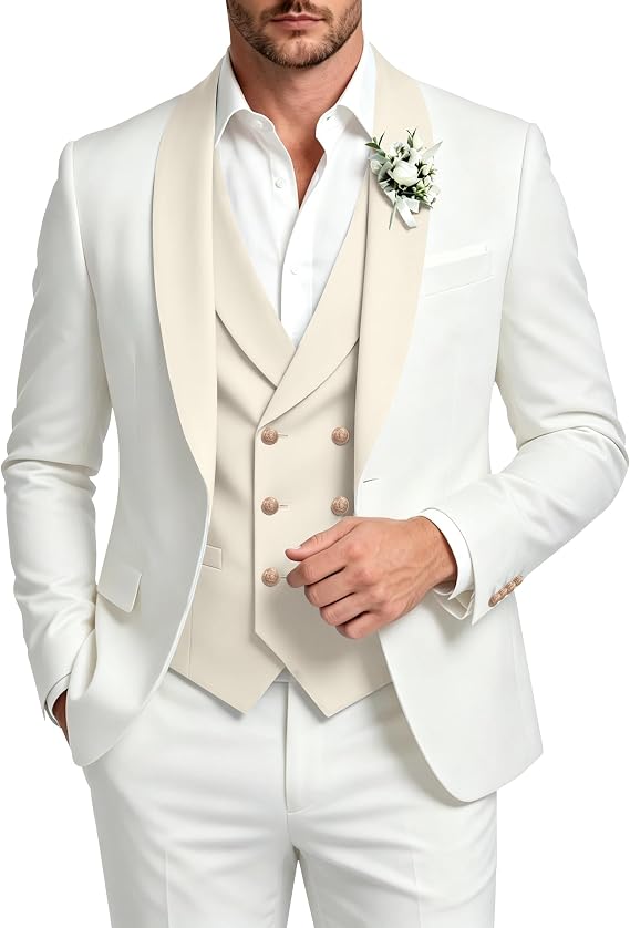Men's Suit for Wedding 3 Piece Mens Double Breasted Suit Formal Slim Fit Business Blazer Vest Pant Set Tuxedo Prom Suits