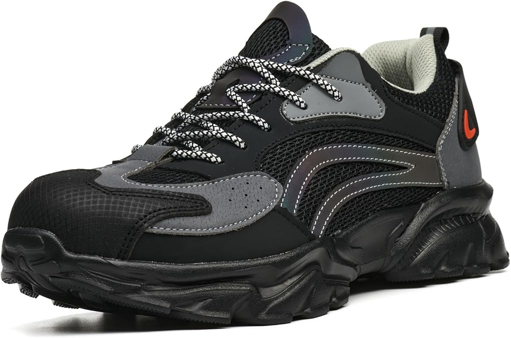 Steel Toe Shoes for Men, Light Weight Wide Safety Work Sneakers | High-Rebound Elastic EVA Sole, Puncture-Resistant Midsole, Multicolor Leather Upper, Roomy Fit, Cushioning and Comfort
