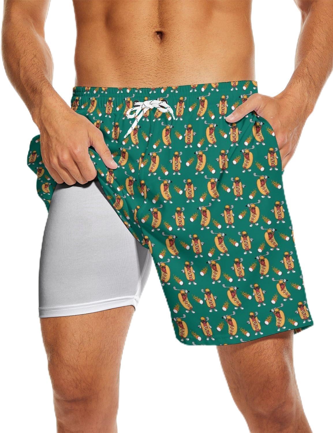 Mens Swim Trunks Swimming Trunks with Compression Liner Board Shorts 7 inch Swim Shorts Swimsuit