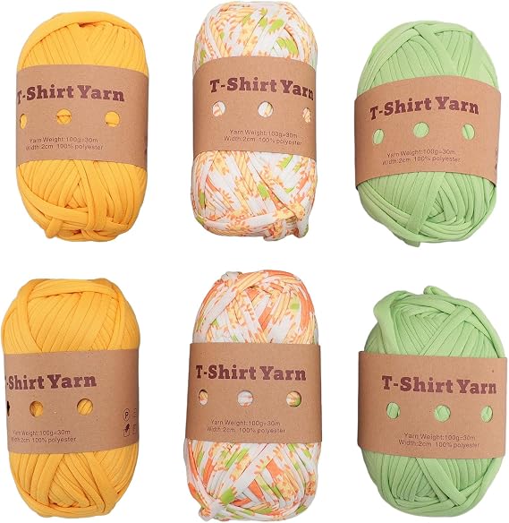 T Shirt Yarn, 6 Skeins Colorful Crocheting Yarn, Each Yarn 32.8yd, Knitting Yarn Fabric Crochet Cloth for Crocheting Beginners, Fits Summer Hand DIY Crocheting Projects (Type 8)