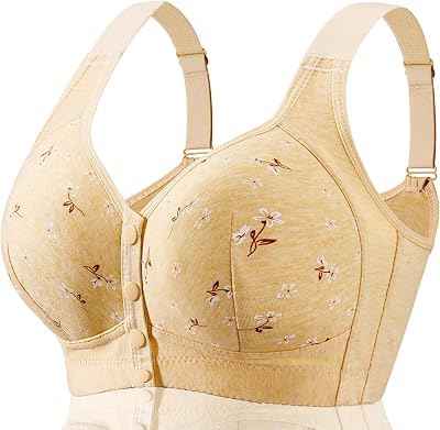 FHTECO Daisy Bras for Older Women Floral Plus Size Bra Wireless Front Closure Bras for Senior Daisy Comfort Tshirt Bra