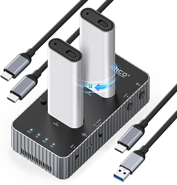 ORICO 40Gbps M.2 NVMe Hard Drive Docking Station with Offline Clone Dual-Bay NVMe Cloner with USB C Cable for Both (M Key, B+M Key) PCIE NGFF Dock, Compatible Size 22110 2280 2260 2242 2230-IT28N