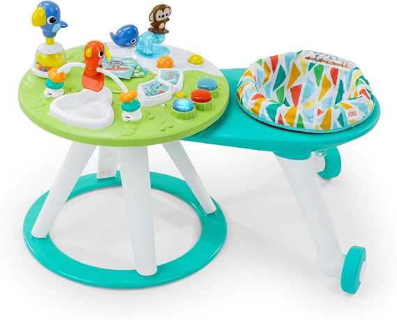 Bright Starts, Around We Go 2-in-1 Walk-Around Activity Centre and Play Table - Tropic Cool, Walker with Music, Lights and Interactive Toys, Removable Seat, Ages 6 Months Plus