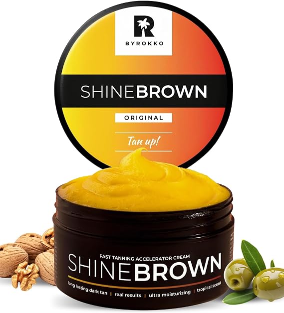 BYROKKO Shine Brown Tanning Accelerator 210ml - Fast Bronzing Sunbed Cream and Outdoor Tan Enhancer - Deep Natural Glow with Oil-Rich, Water-Resistant and Hydrating Formula