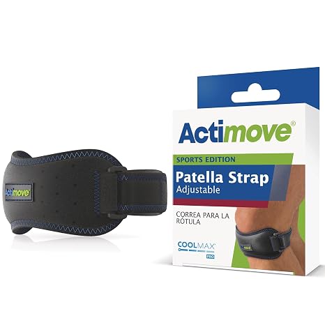Actimove Sports Edition Patella Strap Adjustable with COOLMAX AIR Technology - Pain Management for Jumper's Knee, Patellofemoral Pain Syndrome - Left/Right Wear - Black, Universal Size